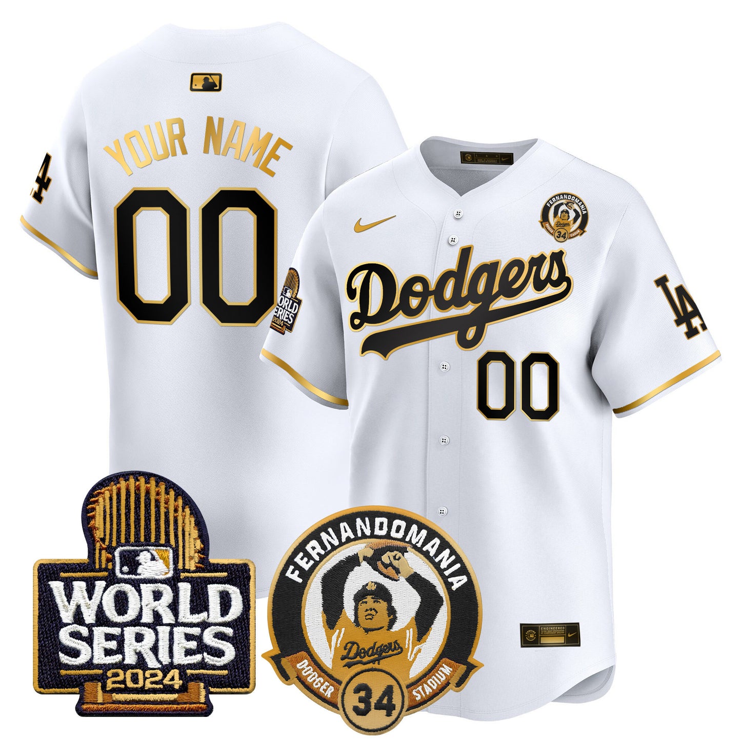 Dodgers Fernando Valenzuela & 2024 World Series Patch Vapor Premier Limited Custom Jersey V3 - All Stitched