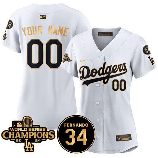 Custom Women's LA Dodgers - World Series Champions 2024/Fernando Valenzuela Memorial Jersey - All Stitched N1