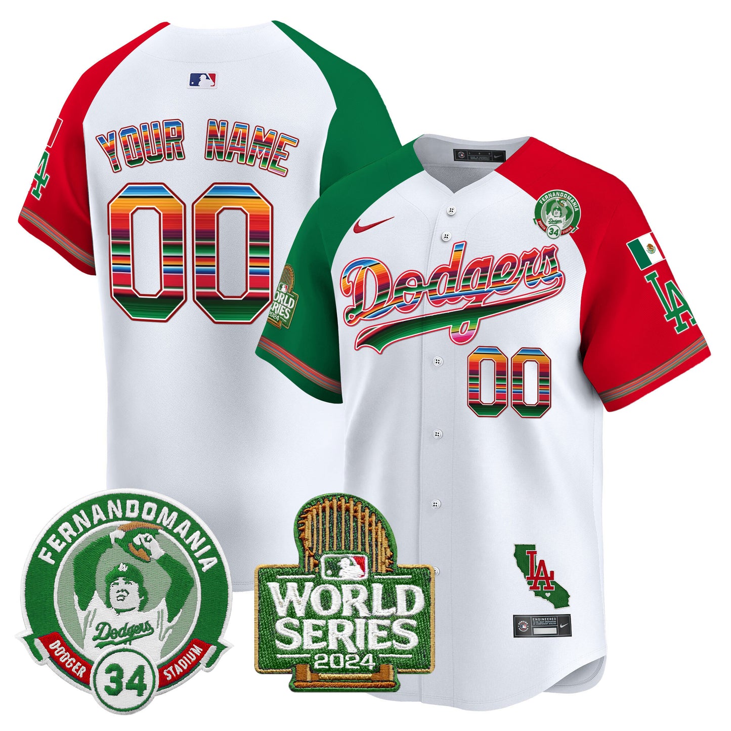 Dodgers Mexico Fernando Valenzuela & 2024 World Series Patch Vapor Premier Limited Custom Jersey - All Stitched