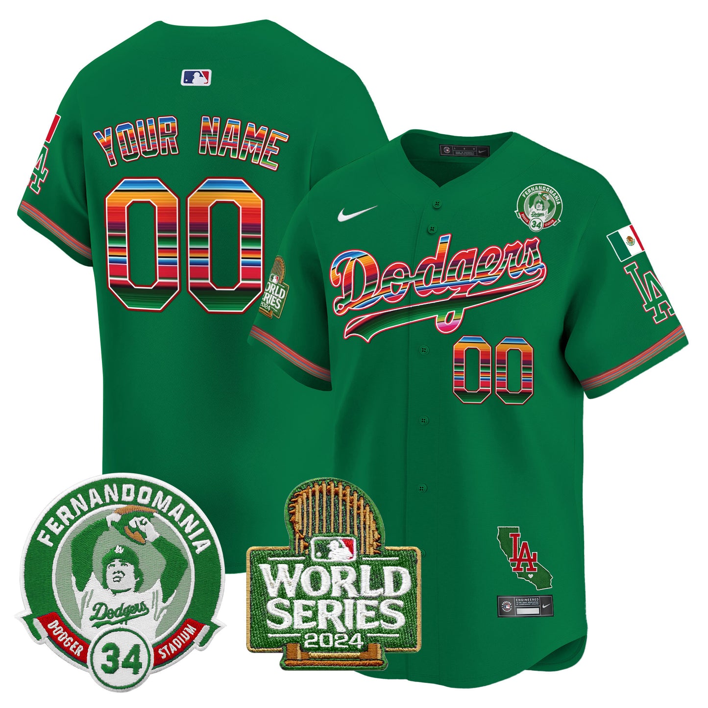 Dodgers Mexico Fernando Valenzuela & 2024 World Series Patch Vapor Premier Limited Custom Jersey - All Stitched