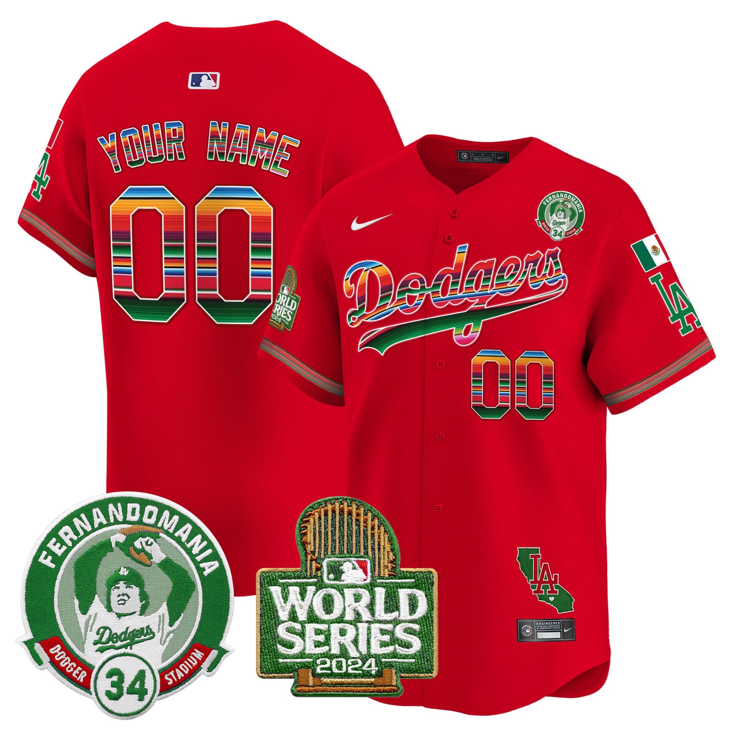 Dodgers Mexico Fernando Valenzuela & 2024 World Series Patch Vapor Premier Limited Custom Jersey - All Stitched