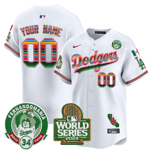 Dodgers Mexico Fernando Valenzuela & 2024 World Series Patch Vapor Premier Limited Custom Jersey - All Stitched