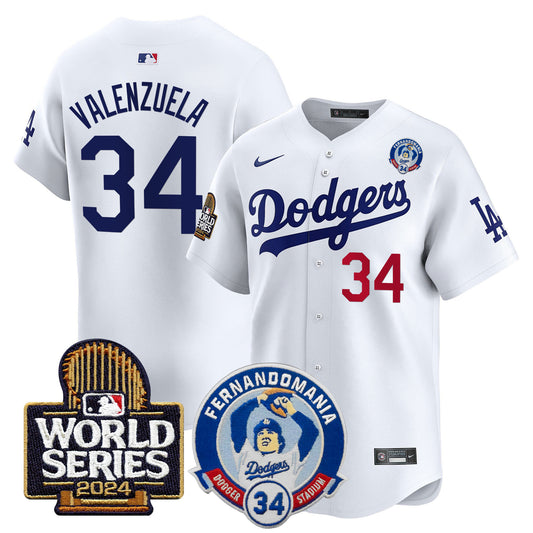 Men's Dodgers Fernando Valenzuela & 2024 World Series Patch Vapor Premier Limited Jersey V3 - All Stitched