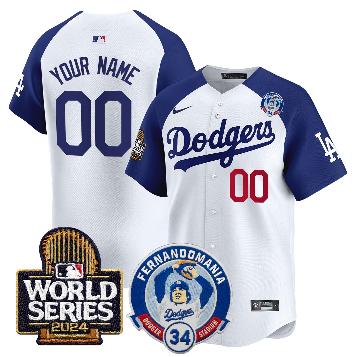 Dodgers Fernando Valenzuela & 2024 World Series Patch Vapor Premier Limited Custom Jersey V3 - All Stitched