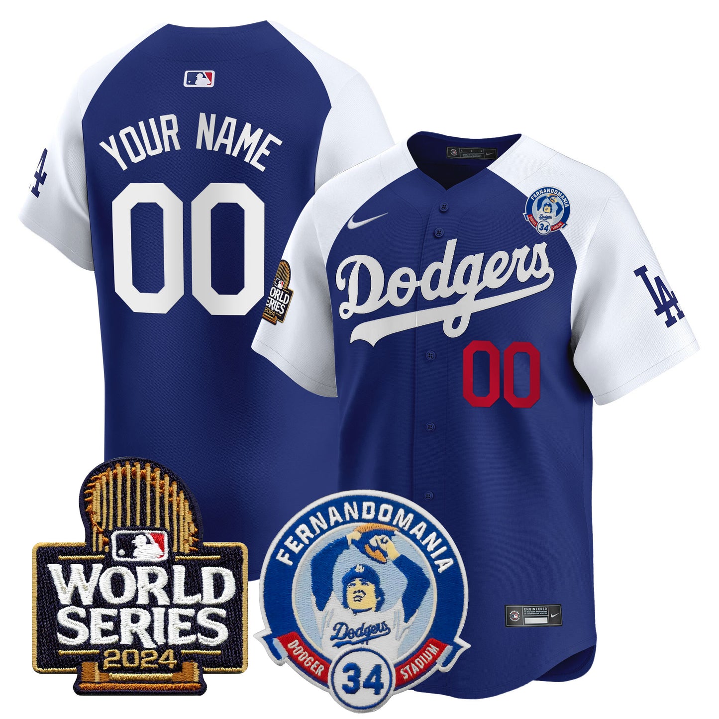 Dodgers Fernando Valenzuela & 2024 World Series Patch Vapor Premier Limited Custom Jersey V3 - All Stitched
