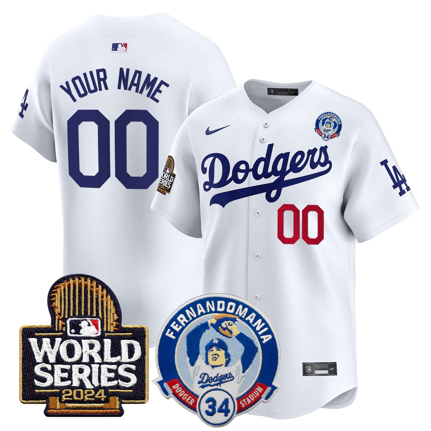 Dodgers Fernando Valenzuela & 2024 World Series Patch Vapor Premier Limited Custom Jersey V3 - All Stitched