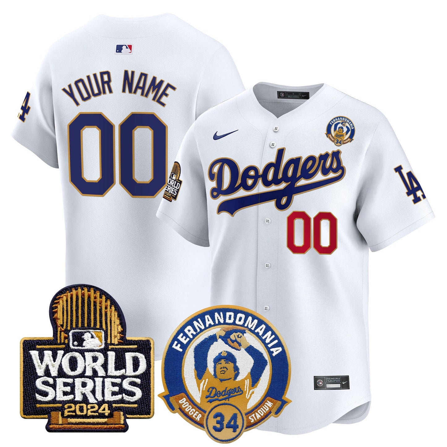 Dodgers Fernando Valenzuela & 2024 World Series Patch Vapor Premier Limited Custom Jersey - All Stitched