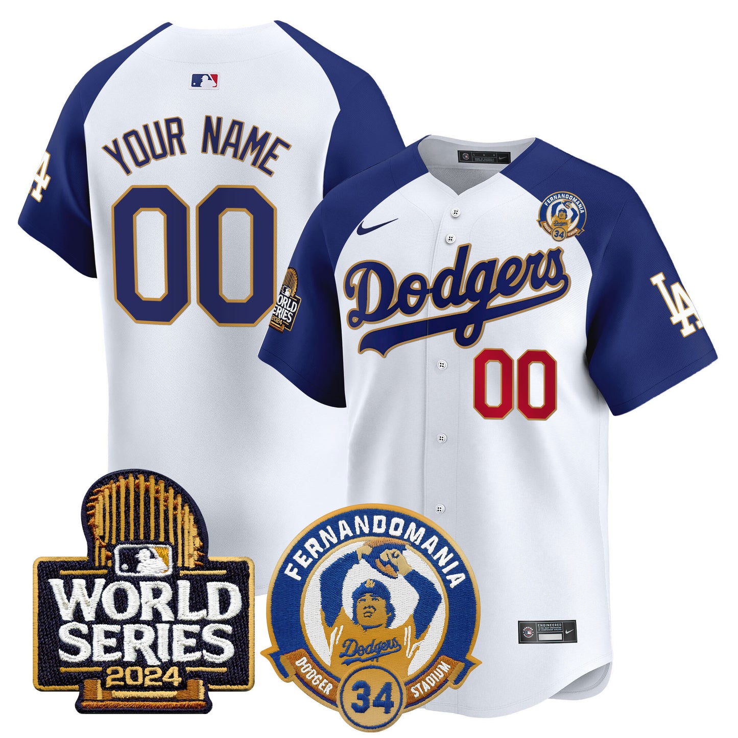 Dodgers Fernando Valenzuela & 2024 World Series Patch Vapor Premier Limited Custom Jersey - All Stitched