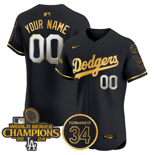 Custom Name/Gender Dodgers 2024 World Series Champions Gold Trim Vapor Premier Elite Jersey V2 - All Stitched
