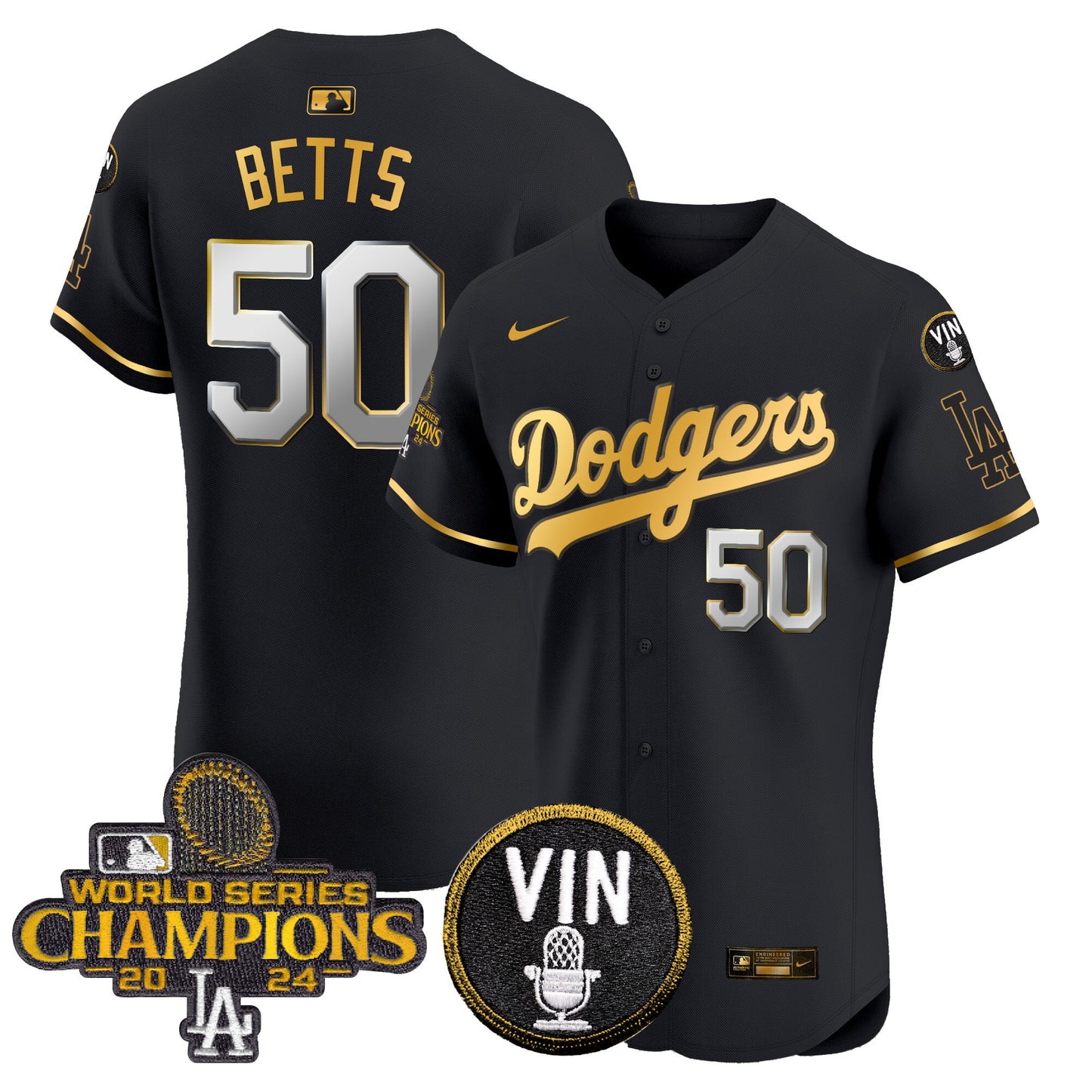 Men's Dodgers 2024 World Series Champions Gold Trim Vapor Premier Elite Jersey - All Stitched