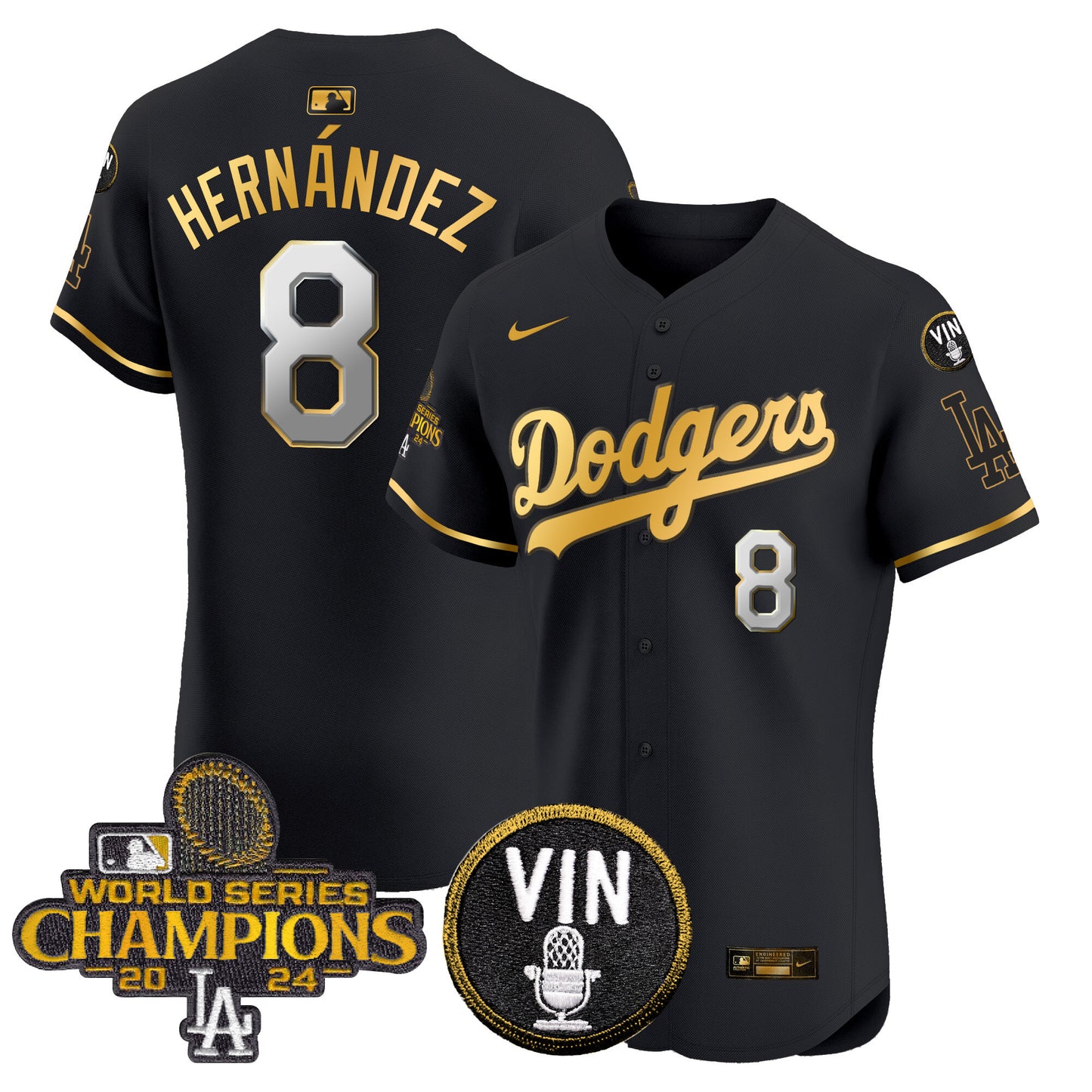 Men's Dodgers 2024 World Series Champions Gold Trim Vapor Premier Elite Jersey - All Stitched