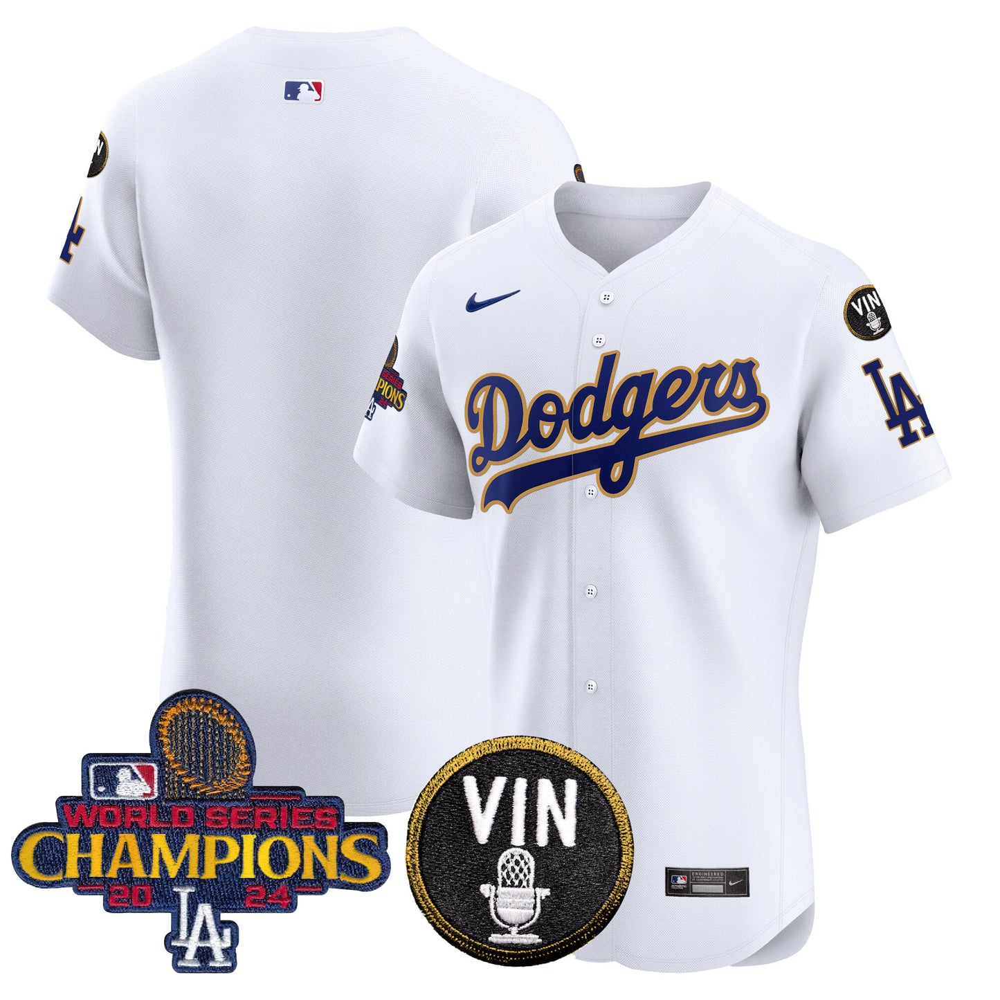 Men's Dodgers 2024 World Series Champions Gold Trim Vapor Premier Elite Jersey - All Stitched