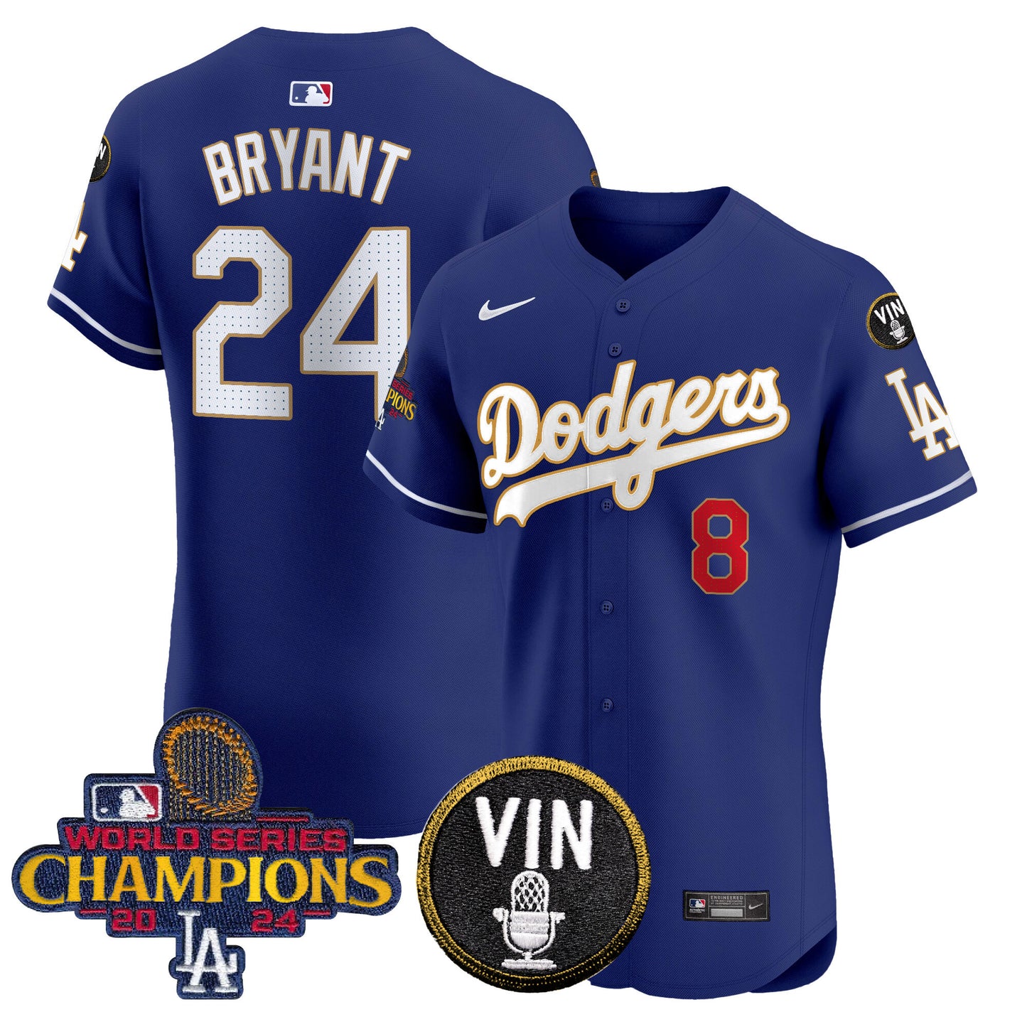 Men's Dodgers 2024 World Series Champions Gold Trim Vapor Premier Elite Jersey - All Stitched