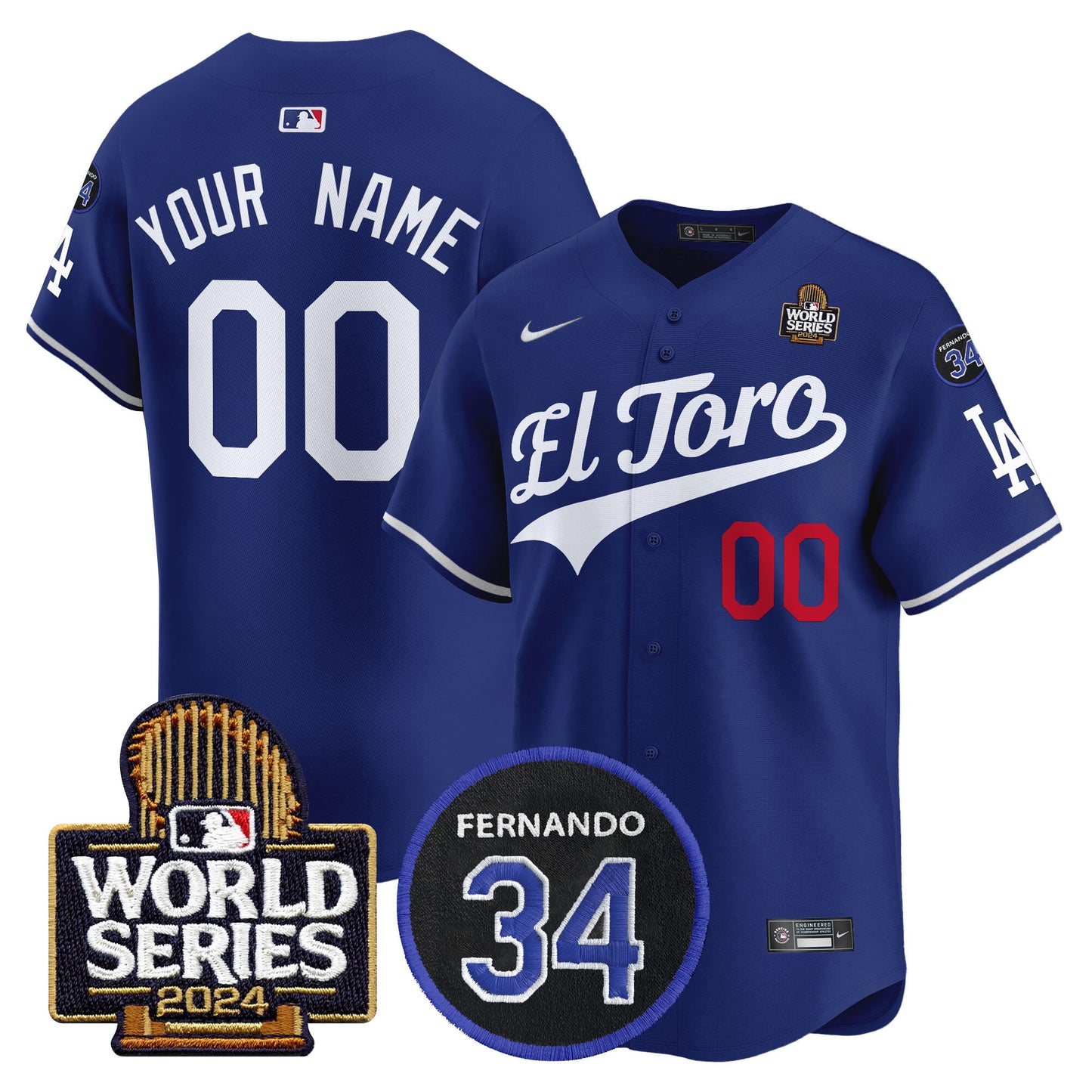 Dodgers El Toro 2024 World Series Patch Vapor Premier Limited Custom Jersey - All Stitched