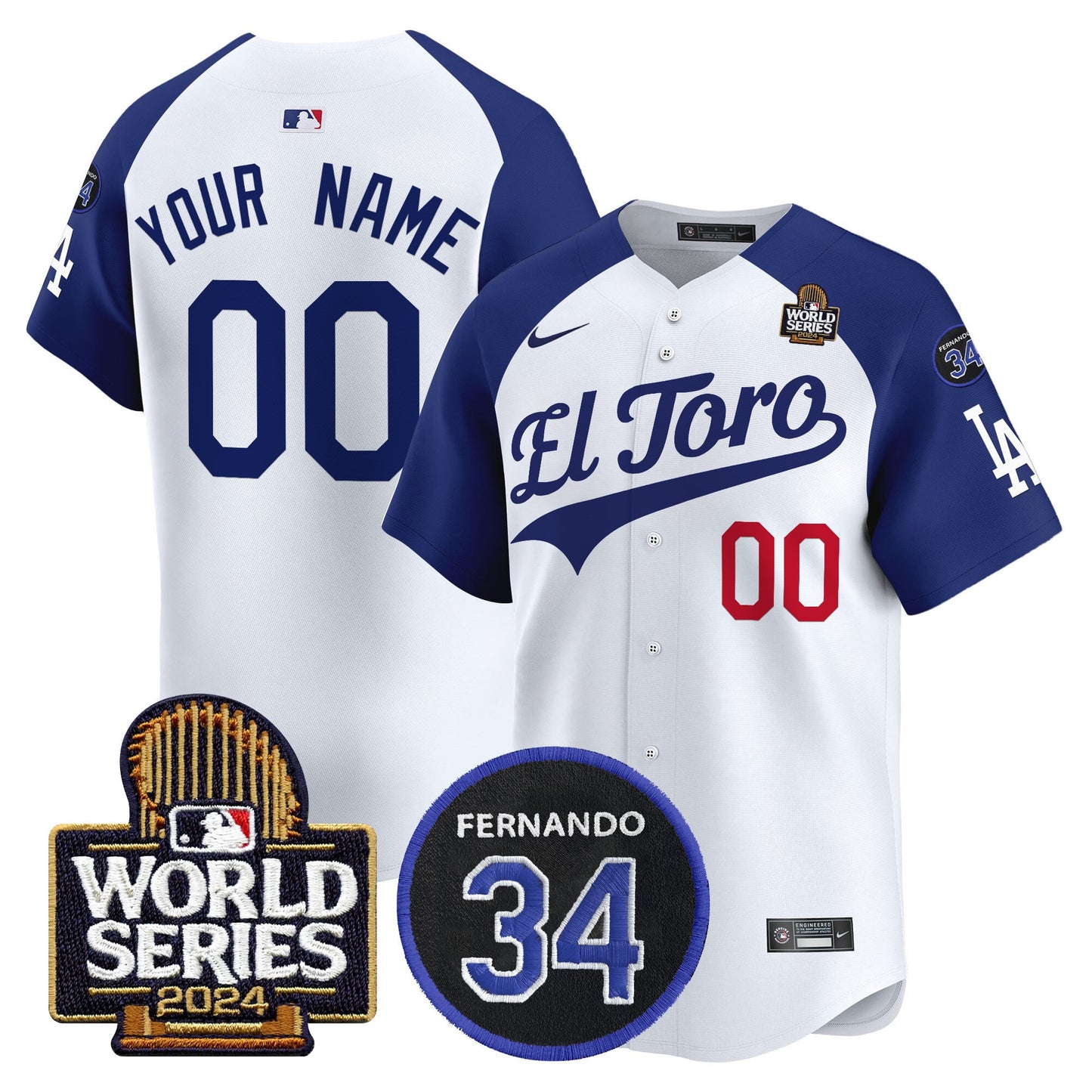 Dodgers El Toro 2024 World Series Patch Vapor Premier Limited Custom Jersey - All Stitched