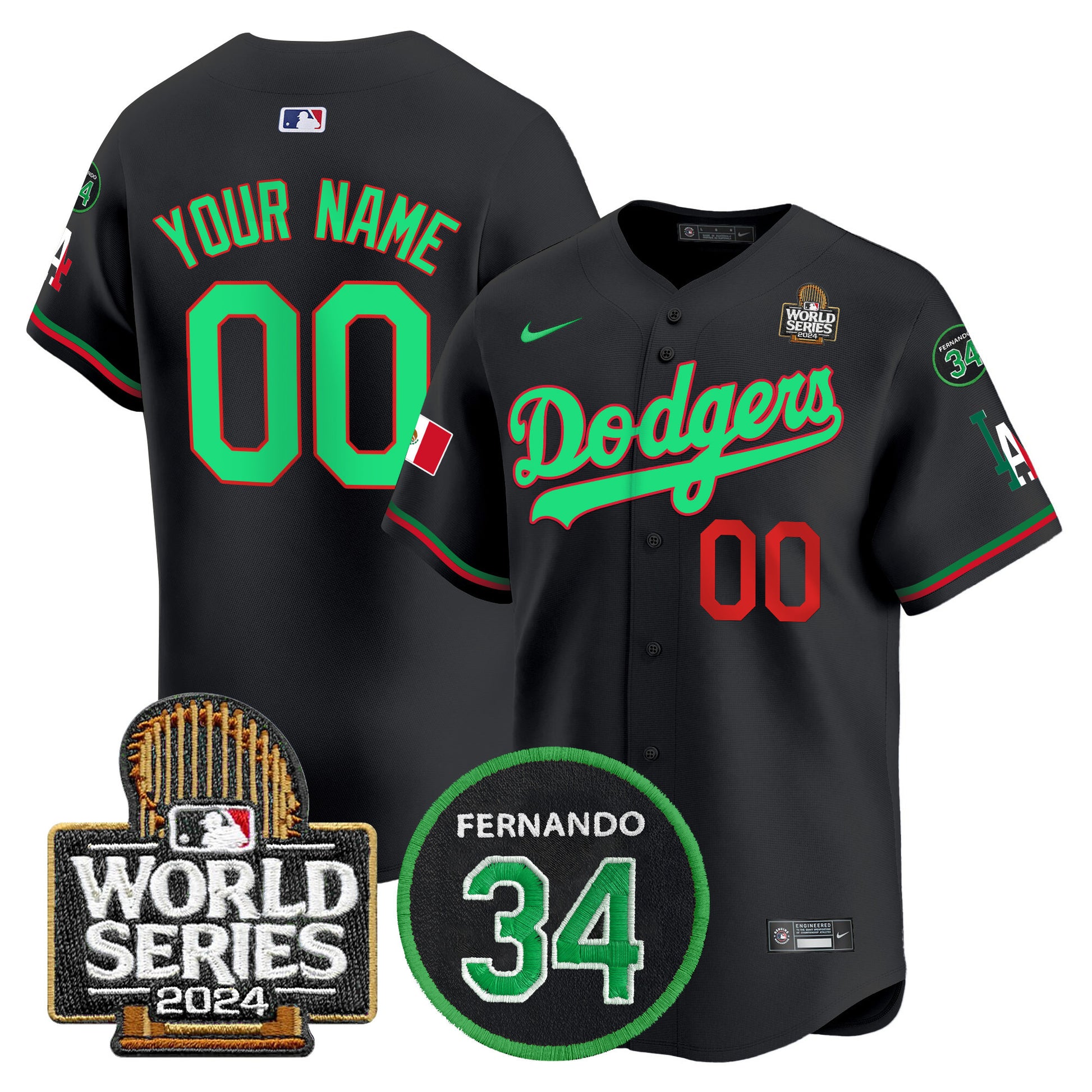 Dodgers Mexico Fernando Memorial & 2024 World Series Patch Vapor Premier Limited Custom Jersey V3 - All Stitched