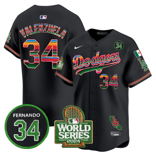 Men's Dodgers Mexico Fernando Memorial & 2024 World Series Patch Vapor Premier Limited Jersey - All Stitched